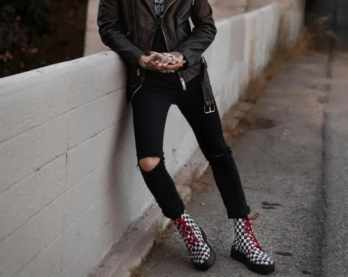 Black and White Checkered Barbwire Mondo Boot Men TUK Shoes Boots Black and White Checkered Barbwire Mondo Boot Men TUK Shoes Boots