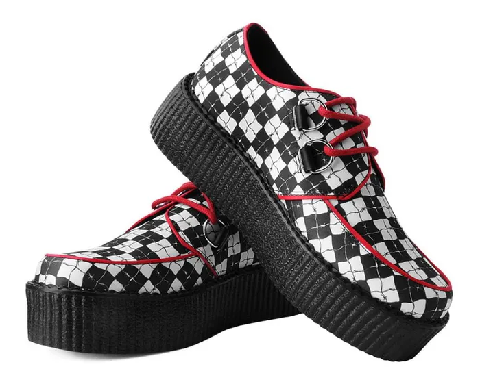Black and White Checkered Barbwire Viva Mondo Creeper Men TUK Shoes Vegan Black and White Checkered Barbwire Viva Mondo Creeper Men TUK Shoes Vegan