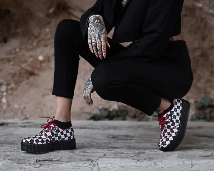 Black and White Checkered Barbwire Viva Mondo Creeper Men TUK Shoes Vegan Black and White Checkered Barbwire Viva Mondo Creeper Men TUK Shoes Vegan