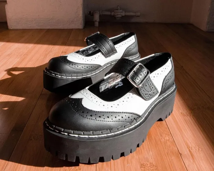 Black and White Double Decker Mary Jane Women TUK Shoes Platforms Black and White Double Decker Mary Jane Women TUK Shoes Platforms