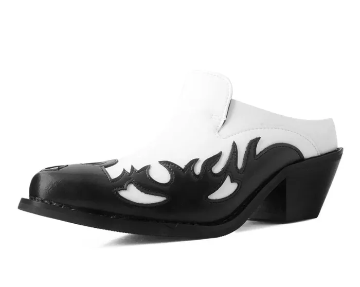 Black and White Flame Western Mule Women TUK Shoes Sandals