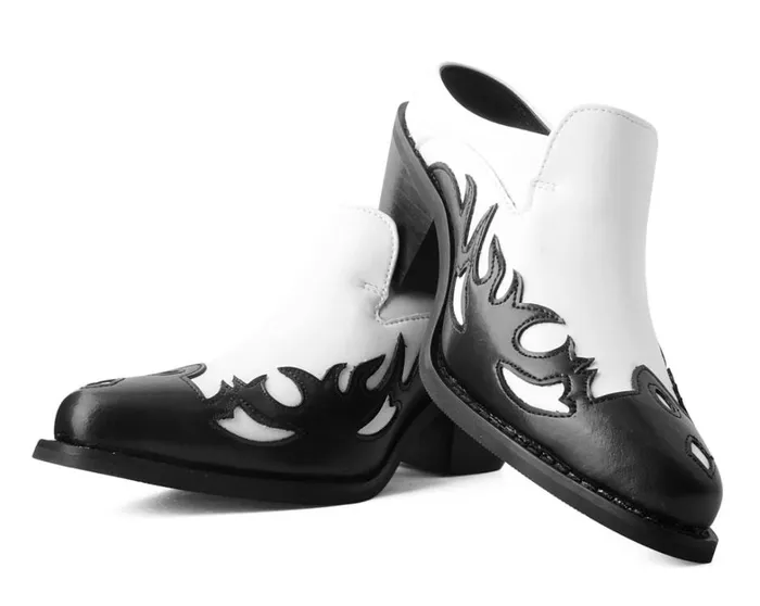 Black and White Flame Western Mule Women TUK Shoes Sandals Black and White Flame Western Mule Women TUK Shoes Sandals