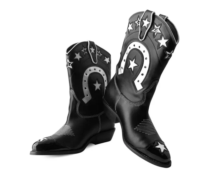 Black and White Horseshoe Star Western Boot Women TUK Shoes Boots Black and White Horseshoe Star Western Boot Women TUK Shoes Boots