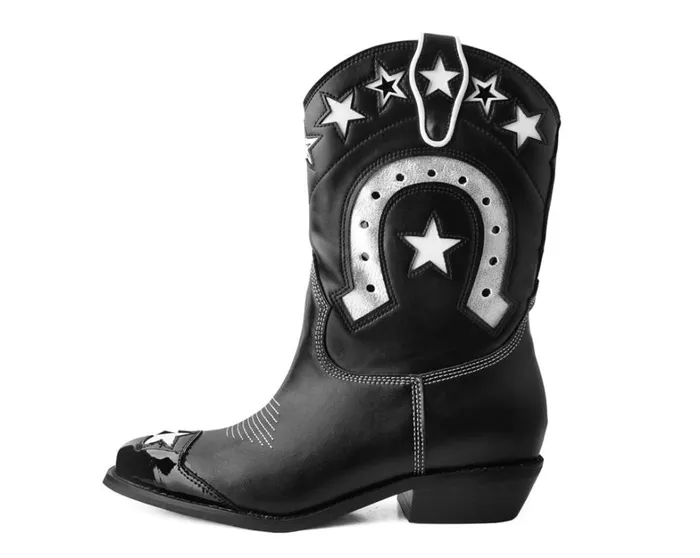Black and White Horseshoe Star Western Boot Women TUK Shoes Boots Black and White Horseshoe Star Western Boot Women TUK Shoes Boots