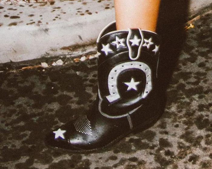 Black and White Horseshoe Star Western Boot Women TUK Shoes Boots Black and White Horseshoe Star Western Boot Women TUK Shoes Boots