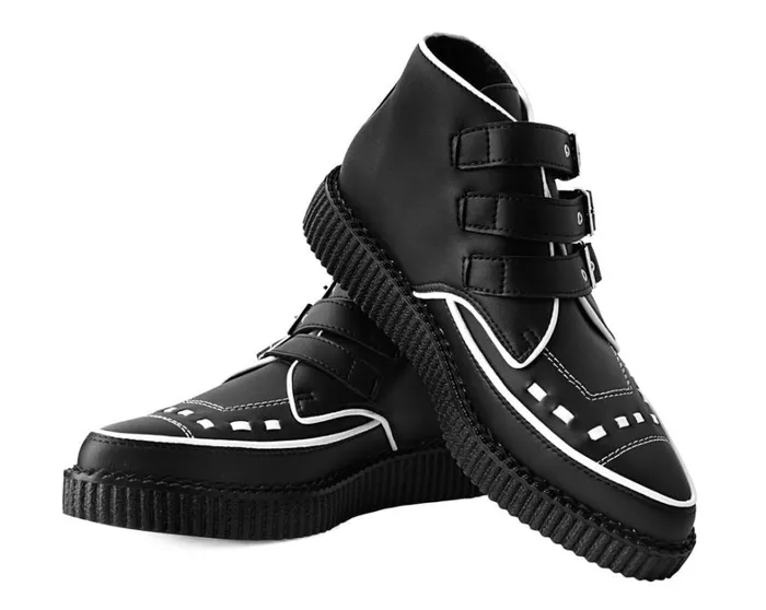 Black and White Trim Pointed Buckle Boot Women TUK Shoes Boots Black and White Trim Pointed Buckle Boot Women TUK Shoes Boots