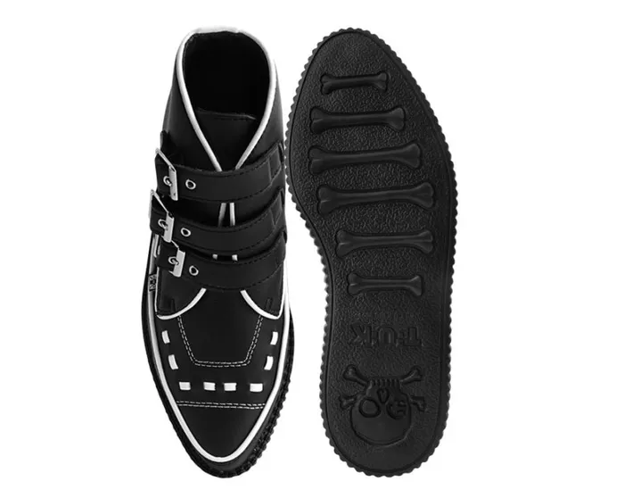 Black and White Trim Pointed Buckle Boot Women TUK Shoes Boots Black and White Trim Pointed Buckle Boot Women TUK Shoes Boots