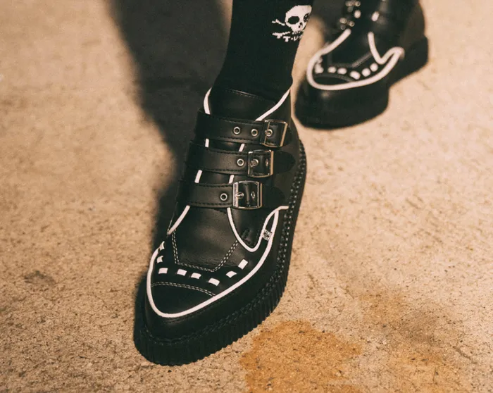 Black and White Trim Pointed Buckle Boot Women TUK Shoes Boots Black and White Trim Pointed Buckle Boot Women TUK Shoes Boots