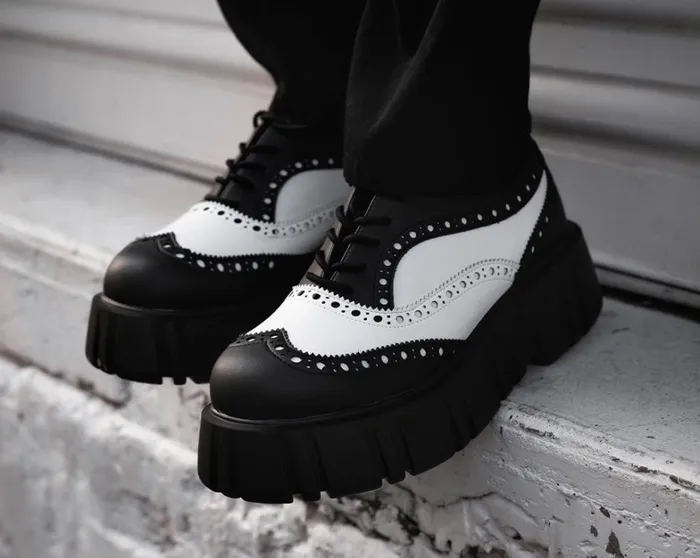 Black and White TUKskin Anarchic Airship Brogue Women TUK Shoes Platforms Black and White TUKskin Anarchic Airship Brogue Women TUK Shoes Platforms
