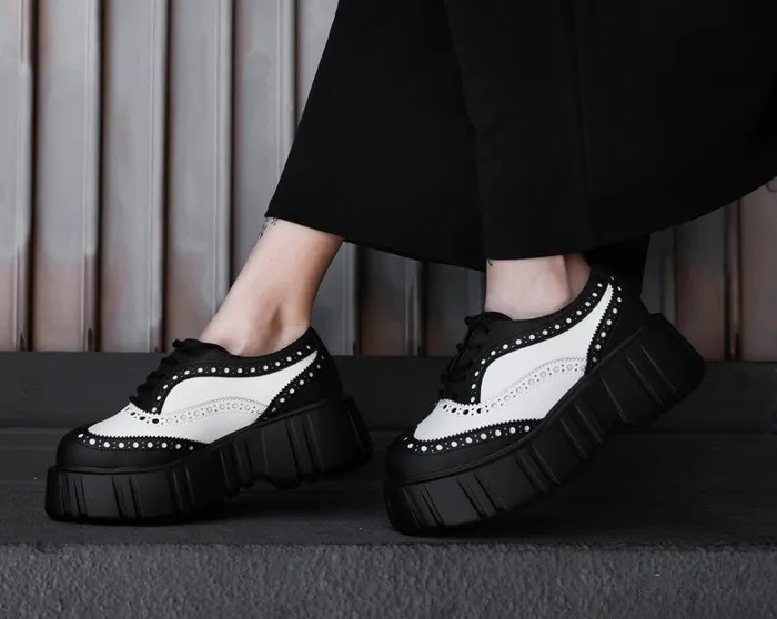 Black and White TUKskin Anarchic Airship Brogue Women TUK Shoes Platforms Black and White TUKskin Anarchic Airship Brogue Women TUK Shoes Platforms