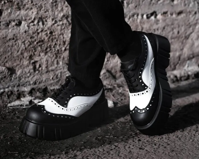 Black and White TUKskin Anarchic Airship Brogue Women TUK Shoes Platforms Black and White TUKskin Anarchic Airship Brogue Women TUK Shoes Platforms