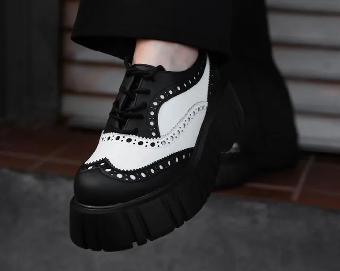 Black and White TUKskin Anarchic Airship Brogue Women TUK Shoes Platforms Black and White TUKskin Anarchic Airship Brogue Women TUK Shoes Platforms