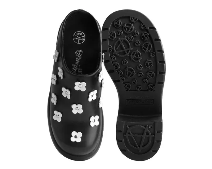 Black Burnished White Flower Anarchic Bubble Clog Women TUK Shoes Vegan
