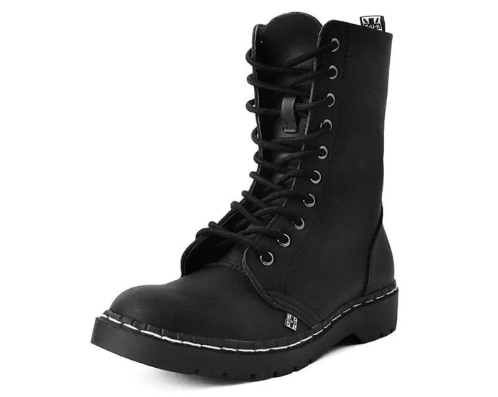 Black Faux Leather 10Eyelet Gibson Boots Women TUK Shoes Boots