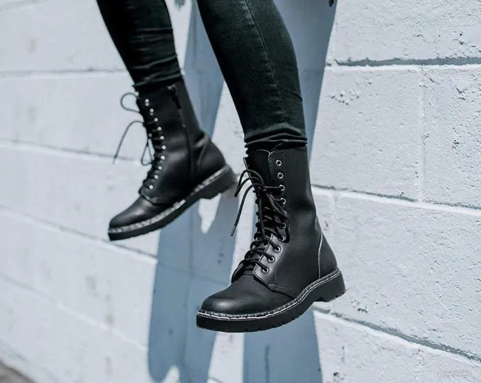 Black Faux Leather 10Eyelet Gibson Boots Women TUK Shoes Boots Black Faux Leather 10Eyelet Gibson Boots Women TUK Shoes Boots