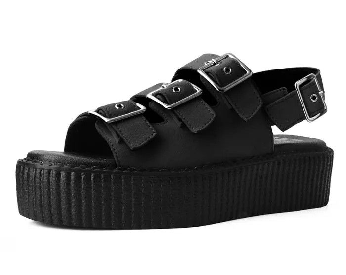 Black Faux Suede 3Buckle Mondo Sandal Women TUK Shoes Vegan