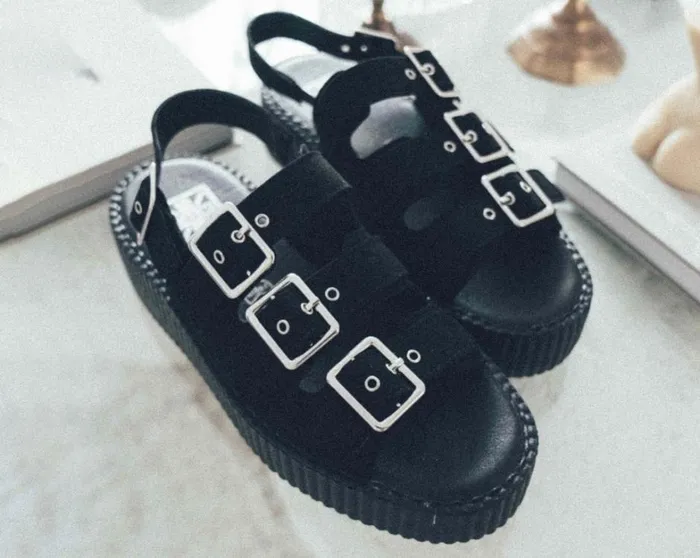Black Faux Suede 3Buckle Mondo Sandal Women TUK Shoes Vegan Black Faux Suede 3Buckle Mondo Sandal Women TUK Shoes Vegan