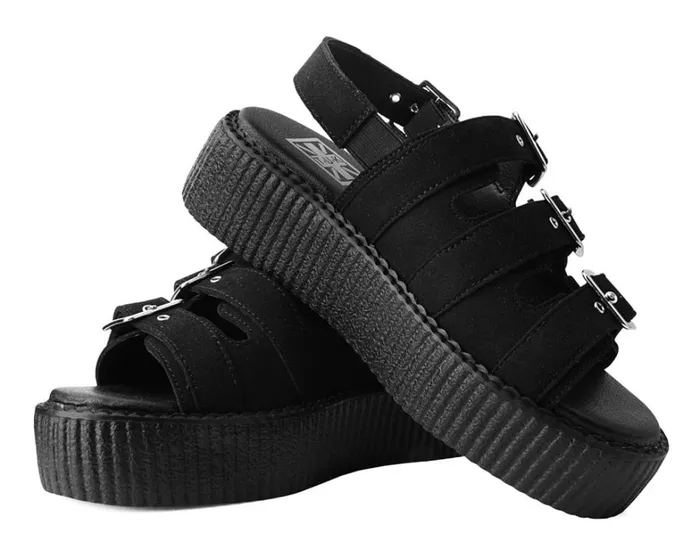 Black Faux Suede 3Buckle Mondo Sandal Women TUK Shoes Vegan Black Faux Suede 3Buckle Mondo Sandal Women TUK Shoes Vegan