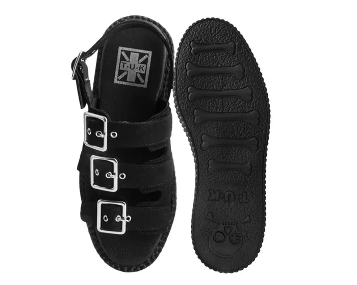 Black Faux Suede 3Buckle Mondo Sandal Women TUK Shoes Vegan Black Faux Suede 3Buckle Mondo Sandal Women TUK Shoes Vegan