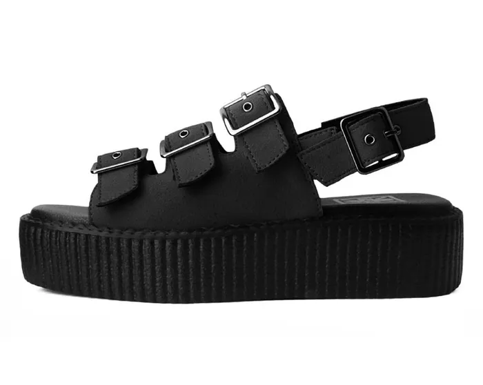 Black Faux Suede 3Buckle Mondo Sandal Women TUK Shoes Vegan Black Faux Suede 3Buckle Mondo Sandal Women TUK Shoes Vegan