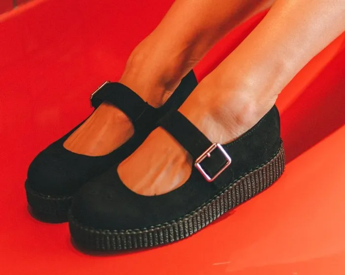 Black Faux Suede Viva Low Mary Jane Women TUK Shoes Vegan Black Faux Suede Viva Low Mary Jane Women TUK Shoes Vegan