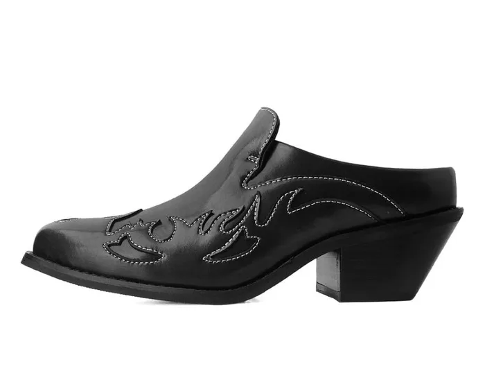 Black Flame Western Mule Women TUK Shoes Vegan Black Flame Western Mule Women TUK Shoes Vegan