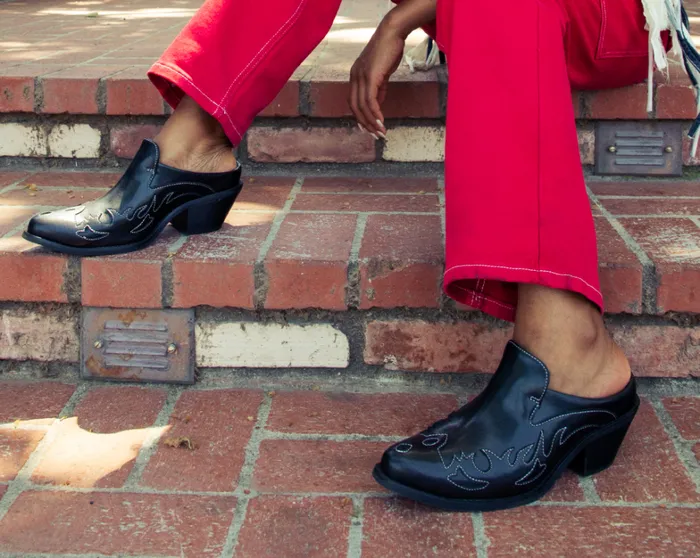 Black Flame Western Mule Women TUK Shoes Vegan Black Flame Western Mule Women TUK Shoes Vegan