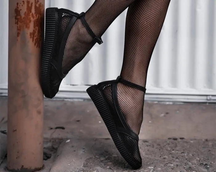 Black Holographic Vegan Pointed Ballet Creepers Women TUK Shoes Mary Janes