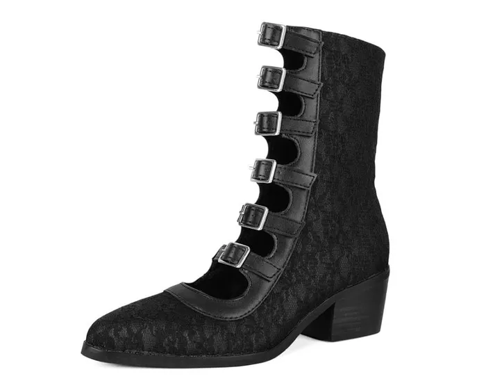 Black Lace MultiStrap Boot Women TUK Shoes Vegan