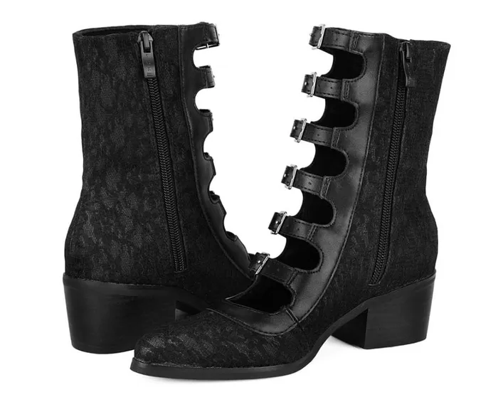 Black Lace MultiStrap Boot Women TUK Shoes Vegan Black Lace MultiStrap Boot Women TUK Shoes Vegan