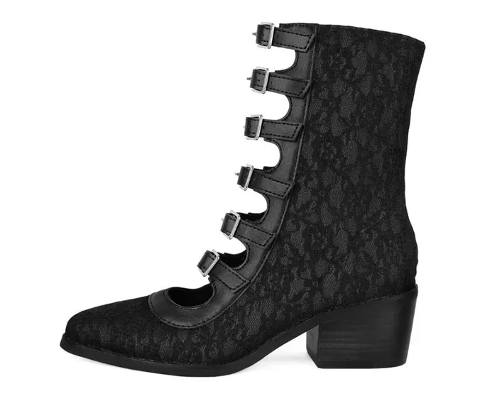 Black Lace MultiStrap Boot Women TUK Shoes Vegan Black Lace MultiStrap Boot Women TUK Shoes Vegan