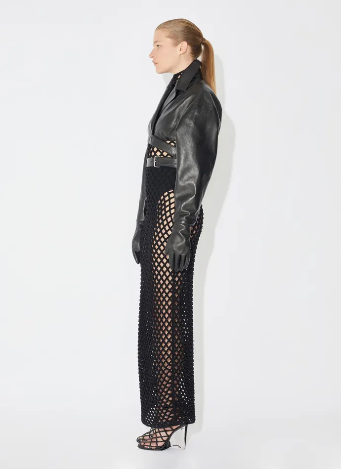 Black Leather Cross Over Jacket Women Alaa Coats and Jackets