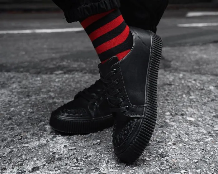 Black Leather LaceUp Creeper Sneaker Women TUK Shoes Sneakers Black Leather LaceUp Creeper Sneaker Women TUK Shoes Sneakers