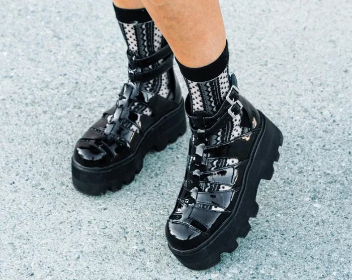 Black Patent Gladiator Dino Lug Sandal Women TUK Shoes Boots Black Patent Gladiator Dino Lug Sandal Women TUK Shoes Boots