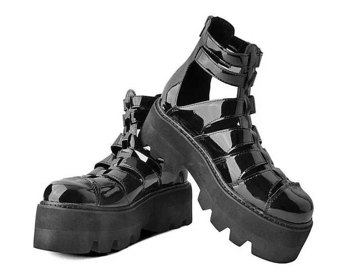 Black Patent Gladiator Dino Lug Sandal Women TUK Shoes Boots Black Patent Gladiator Dino Lug Sandal Women TUK Shoes Boots