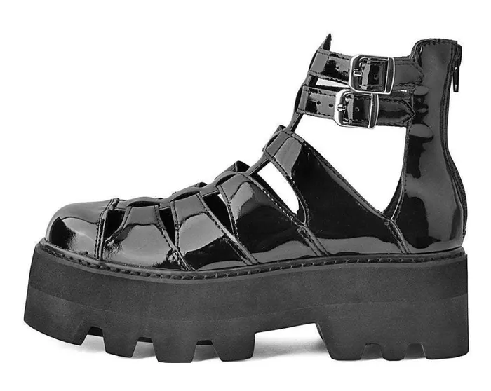 Black Patent Gladiator Dino Lug Sandal Women TUK Shoes Boots Black Patent Gladiator Dino Lug Sandal Women TUK Shoes Boots