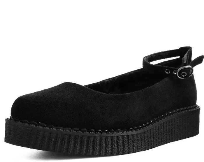 Black Pointed Ballet Vegan Ankle Strap Creepers Women TUK Shoes Vegan