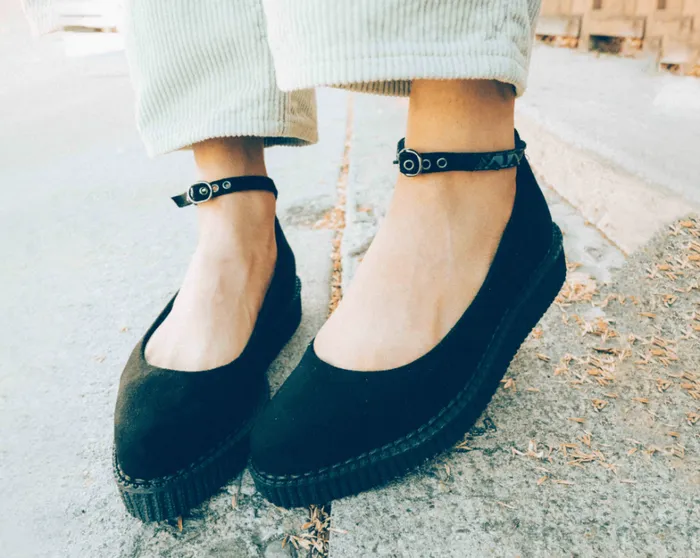 Black Pointed Ballet Vegan Ankle Strap Creepers Women TUK Shoes Vegan Black Pointed Ballet Vegan Ankle Strap Creepers Women TUK Shoes Vegan