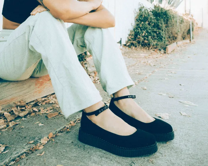 Black Pointed Ballet Vegan Ankle Strap Creepers Women TUK Shoes Vegan Black Pointed Ballet Vegan Ankle Strap Creepers Women TUK Shoes Vegan