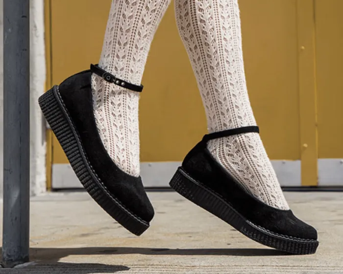 Black Pointed Ballet Vegan Ankle Strap Creepers Women TUK Shoes Vegan Black Pointed Ballet Vegan Ankle Strap Creepers Women TUK Shoes Vegan