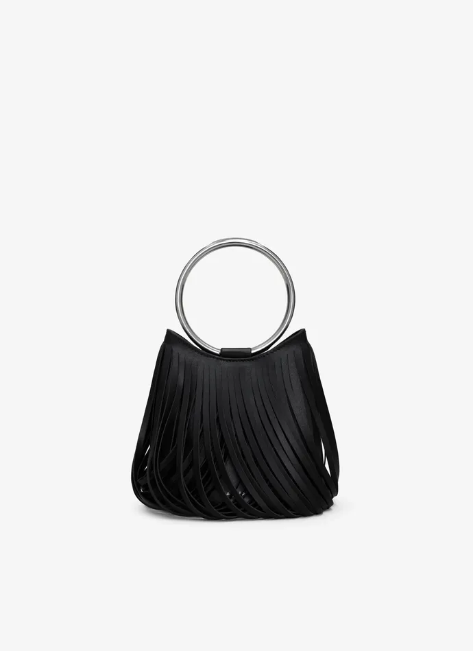 Black RING MINI BUCKET BAG IN FRINGED CALFSKIN Women Alaa CrossBody Bags