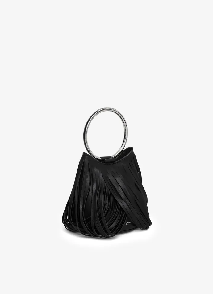 Black RING MINI BUCKET BAG IN FRINGED CALFSKIN Women Alaa CrossBody Bags