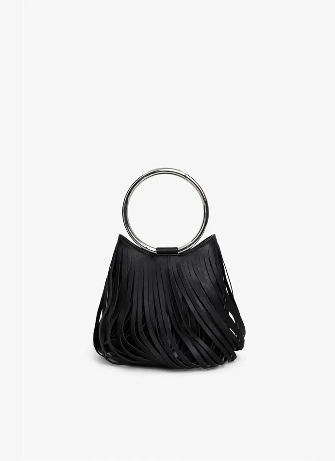 Black RING MINI BUCKET BAG IN FRINGED CALFSKIN Women Alaa CrossBody Bags