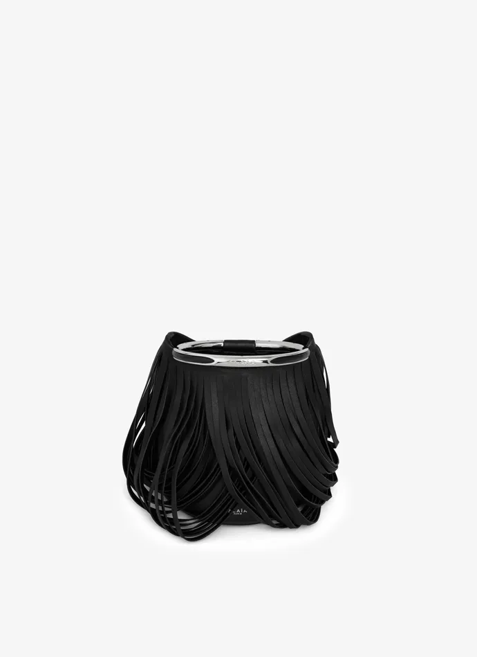 Black RING MINI BUCKET BAG IN FRINGED CALFSKIN Women Alaa CrossBody Bags