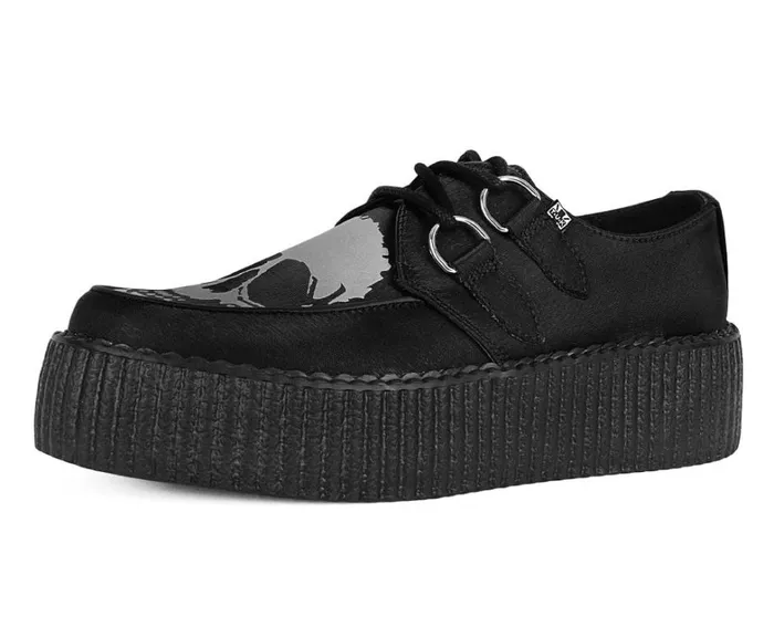Black Satin Glow Skull Viva Mondo Creeper Women TUK Shoes Vegan