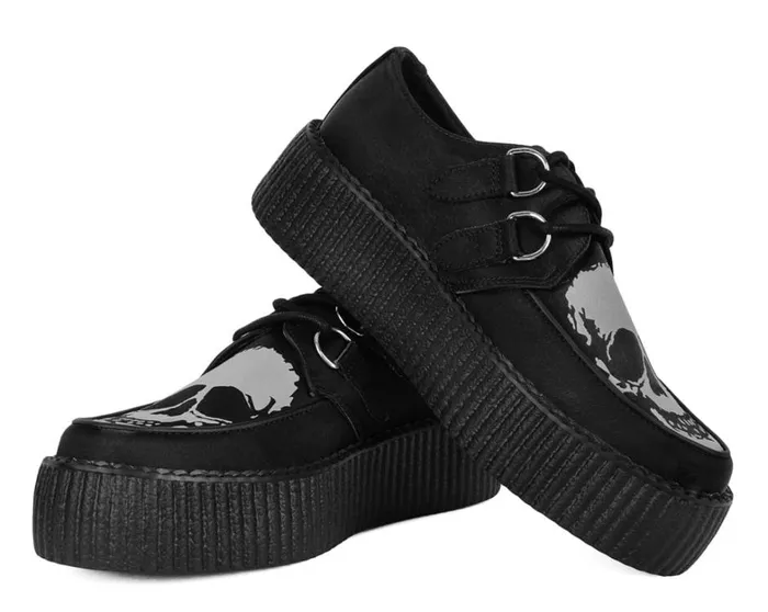 Black Satin Glow Skull Viva Mondo Creeper Women TUK Shoes Vegan Black Satin Glow Skull Viva Mondo Creeper Women TUK Shoes Vegan