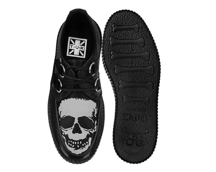 Black Satin Glow Skull Viva Mondo Creeper Women TUK Shoes Vegan Black Satin Glow Skull Viva Mondo Creeper Women TUK Shoes Vegan