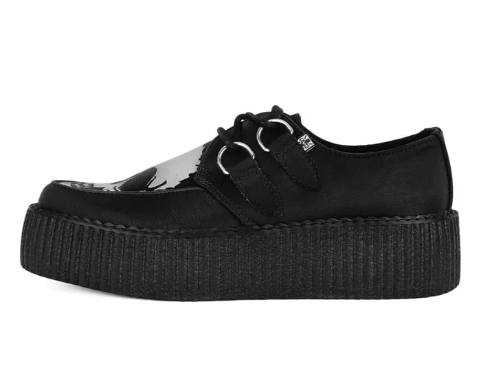Black Satin Glow Skull Viva Mondo Creeper Women TUK Shoes Vegan Black Satin Glow Skull Viva Mondo Creeper Women TUK Shoes Vegan