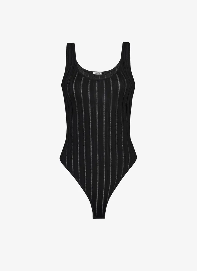 Black Shiny Crinoline Tank Body Women Alaa Bodysuits and Leggings