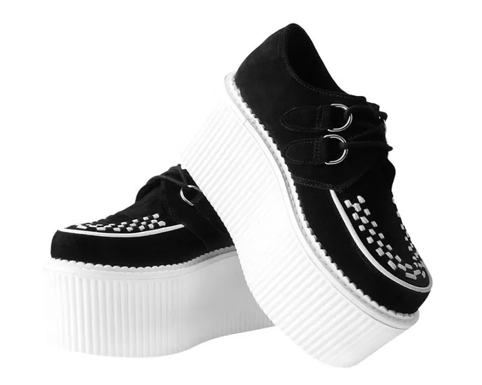 Black Suede White Interlace Stratocreeper Women TUK Shoes Platforms Black Suede White Interlace Stratocreeper Women TUK Shoes Platforms